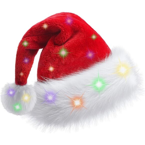 Christmas Santa Hat for Adults, Red Velvet Double Layer Xmas Holiday Hat - Picture 1 of 7